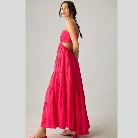 Anthropologie Let Me Be Magenta Pink Cutout Tiered Maxi Dress 3414 - Picture 2 of 12